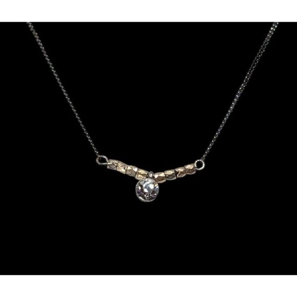Minimalist Brutalist Silver And Gold Tone Rhinestone Pendant Necklace - Picture 2 of 6